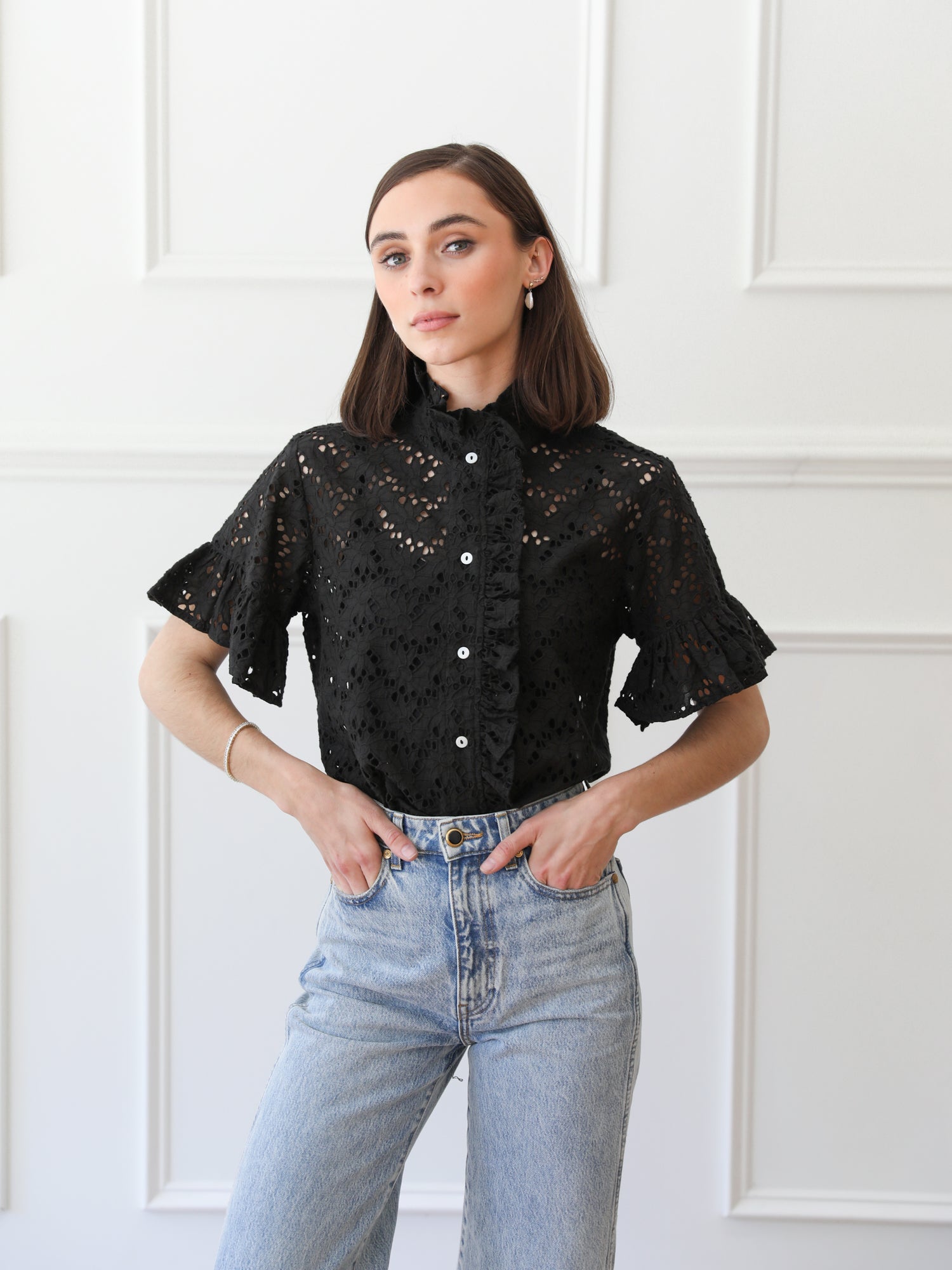 MILLE Clothing Vanessa Top in Black Floral Eyelet