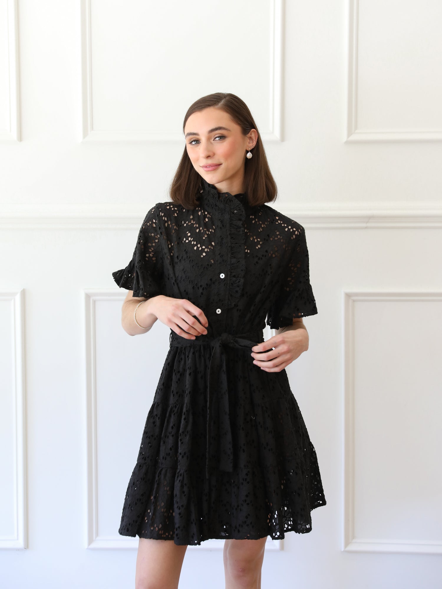 MILLE Clothing Violetta Dress in Black Floral Eyelet