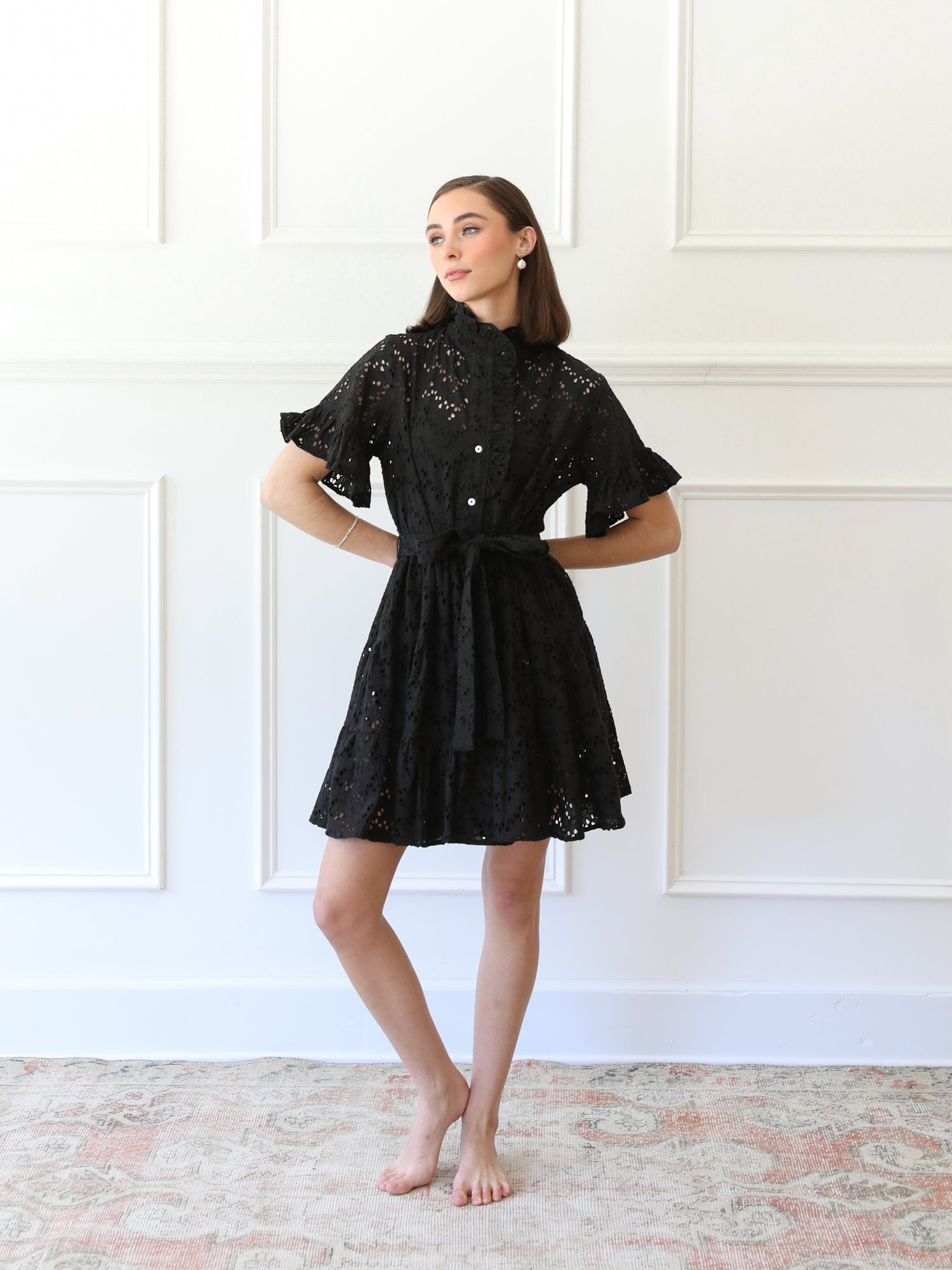 MILLE Clothing Violetta Dress in Black Floral Eyelet