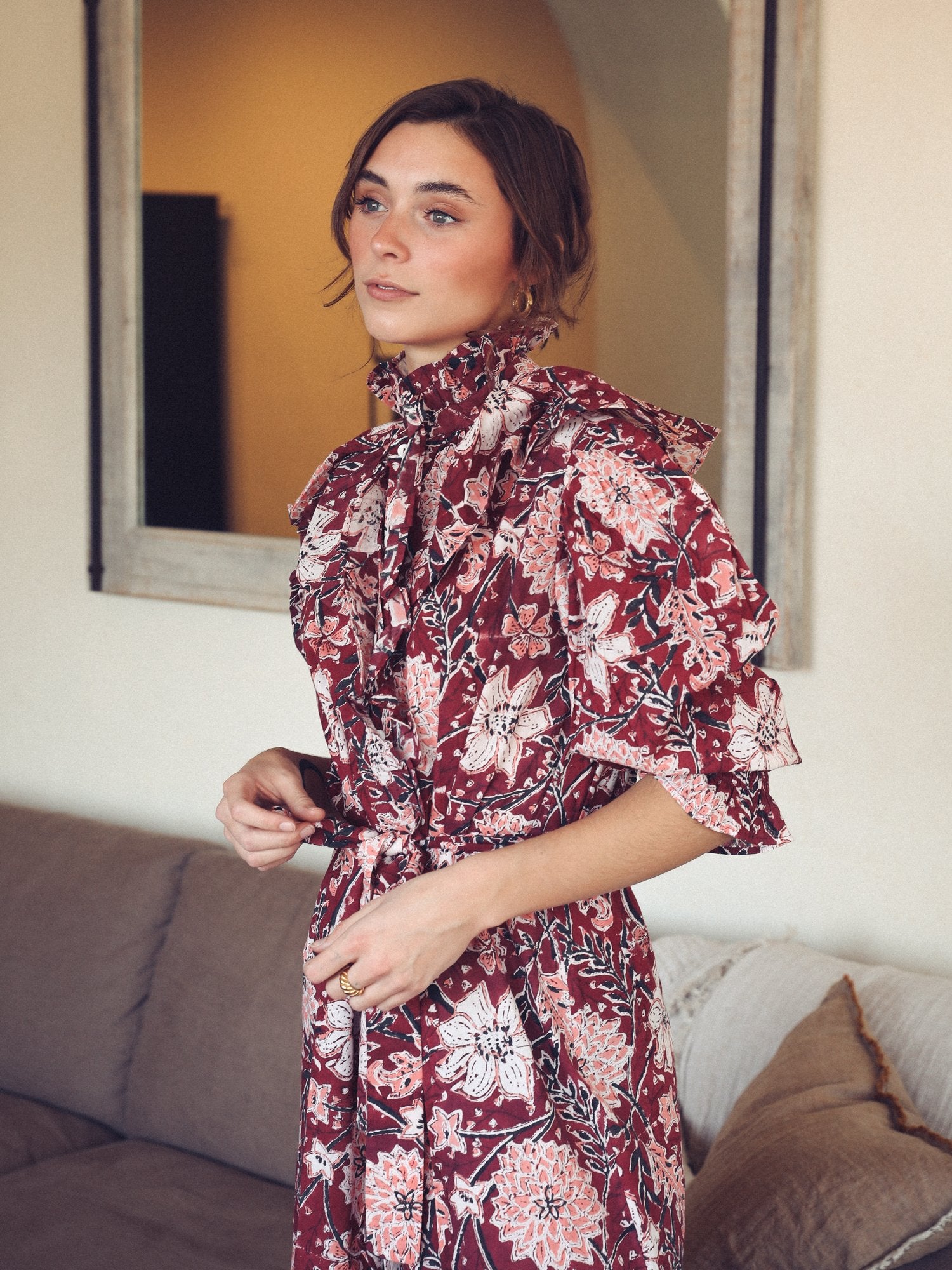 MILLE Clothing Vivien Dress in Claret Bloom