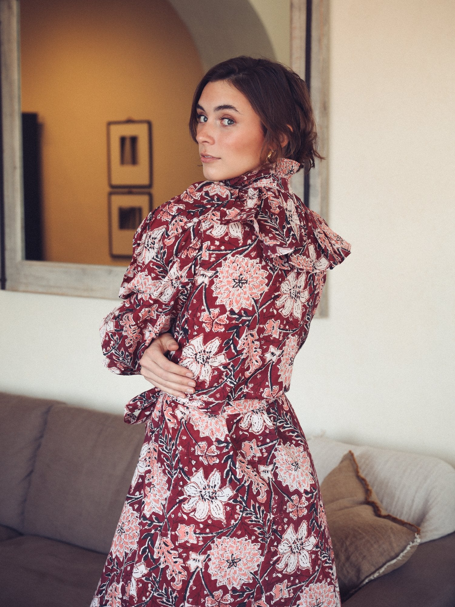 MILLE Clothing Vivien Dress in Claret Bloom